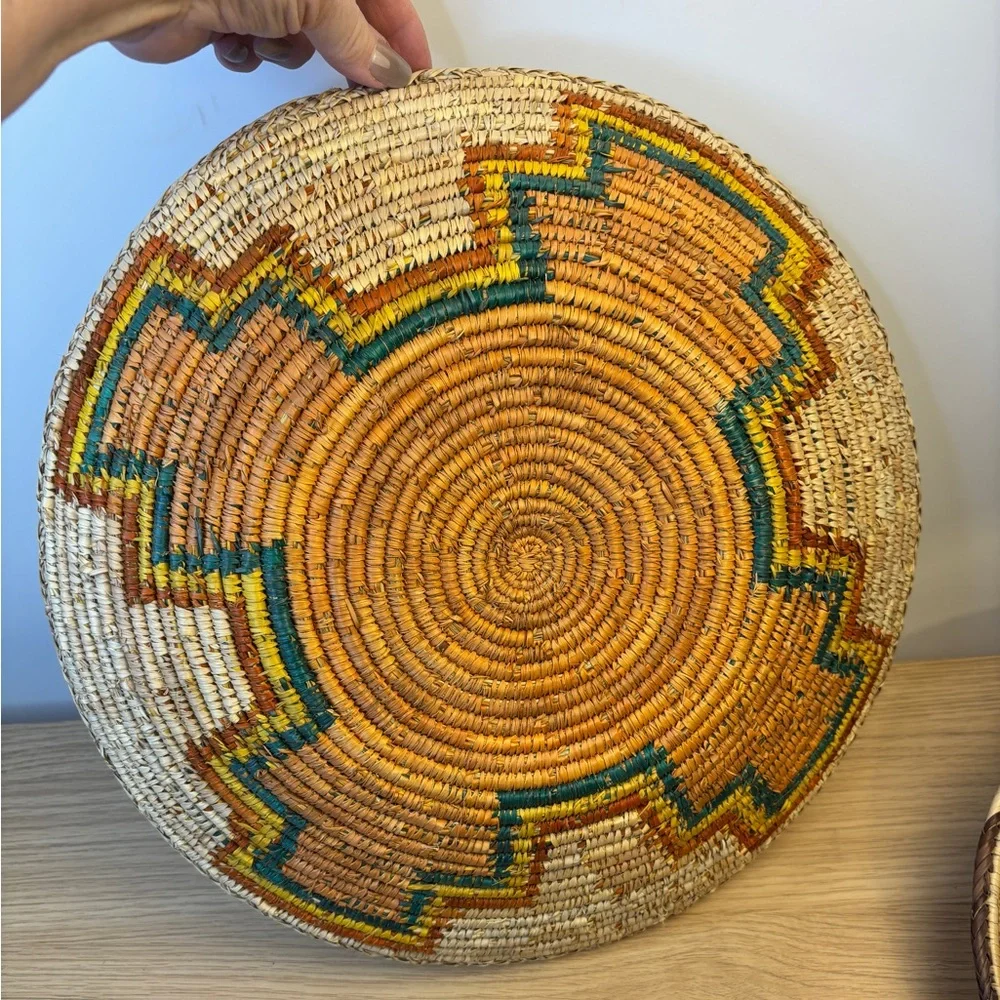 Vintage Handwoven Coil Multicolor ‎ Decorative Basket 15” Diameter